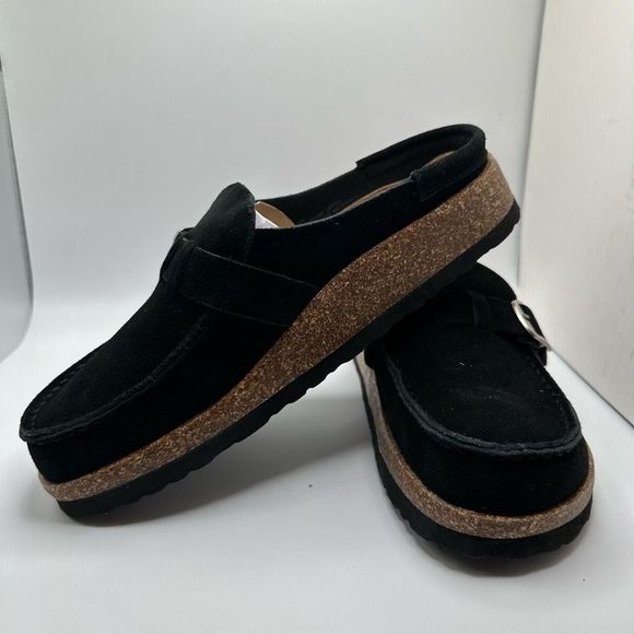 CUSHIONAIRE Women's Genuine Leather Cork Footbed Clog with +Comfort 8 BLACK - Picture 7 of 7